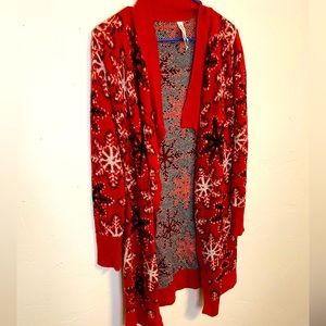 Bethany Mota long sleeve red patterned cardigan in x-small
